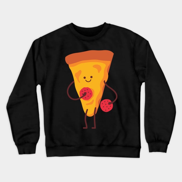 Cartoon Pepperoni Cute Pizza Slice Crewneck Sweatshirt by InkyArt